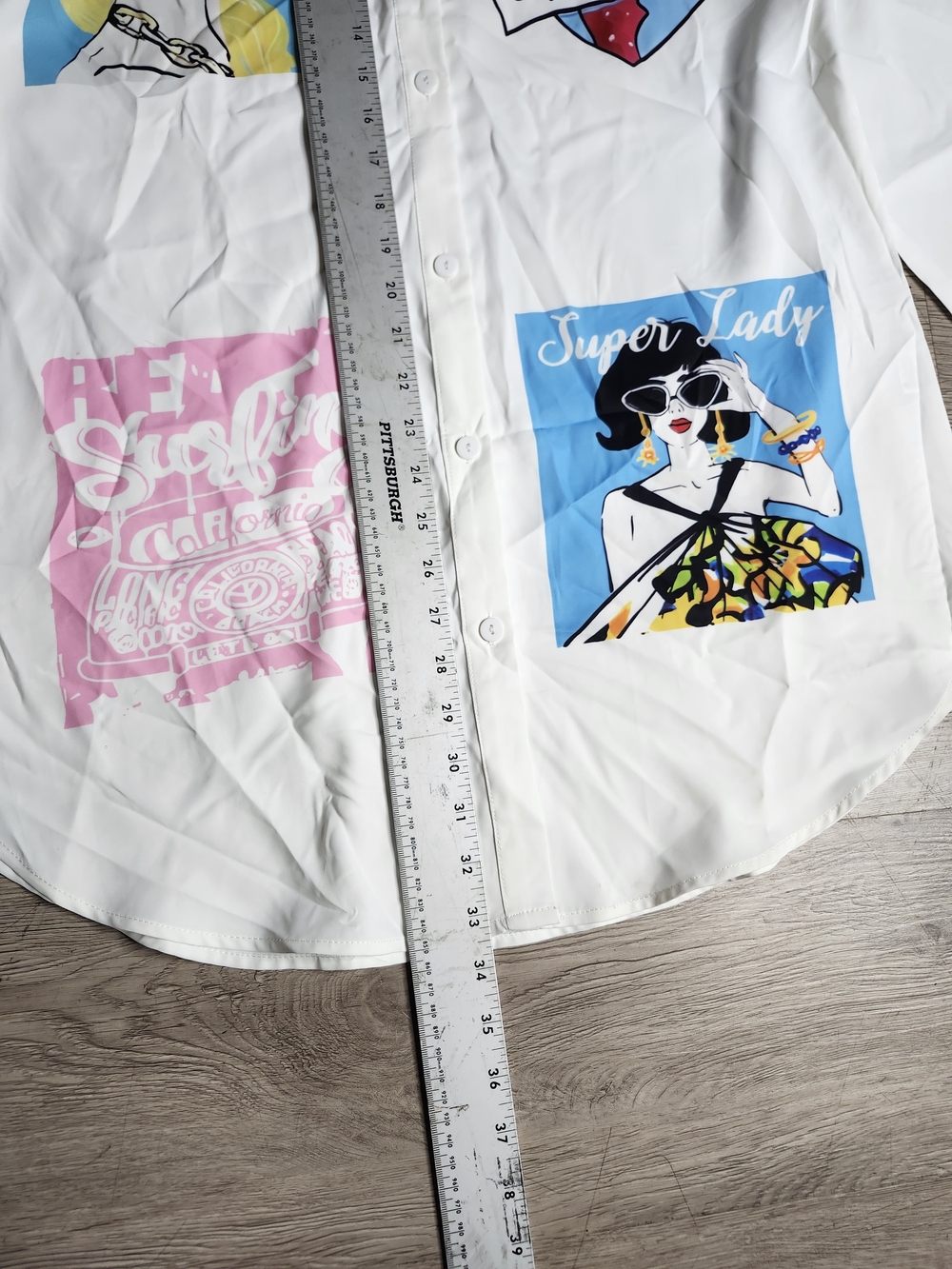 White Pop-Art Button-Down Shirt Dress with Graphic Panels - Picture 3 of 7